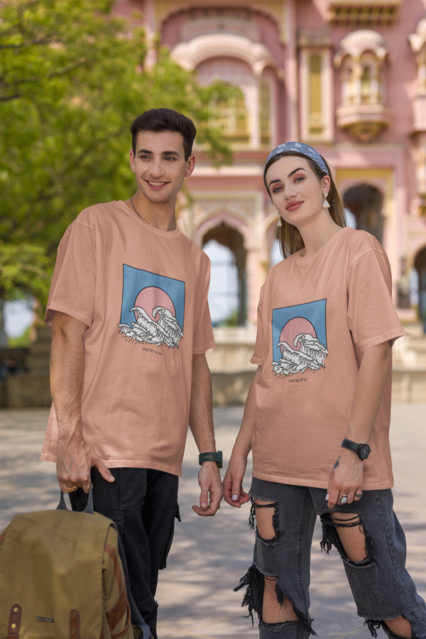 Oversized Peach Waves print T-shirt